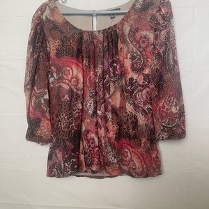 Sara Michelle Pink and Black Ruffled 3/4 Sleeve Blouse